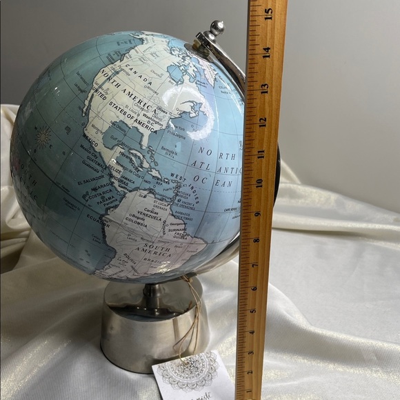 Namaste Handcrafted Elegant Blue World Globe with Silver Stand Rotating - Picture 8 of 9